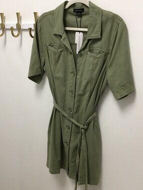 Sanctuary Alma surplus Olive Green Utility Shirt Dress with Tie Belt